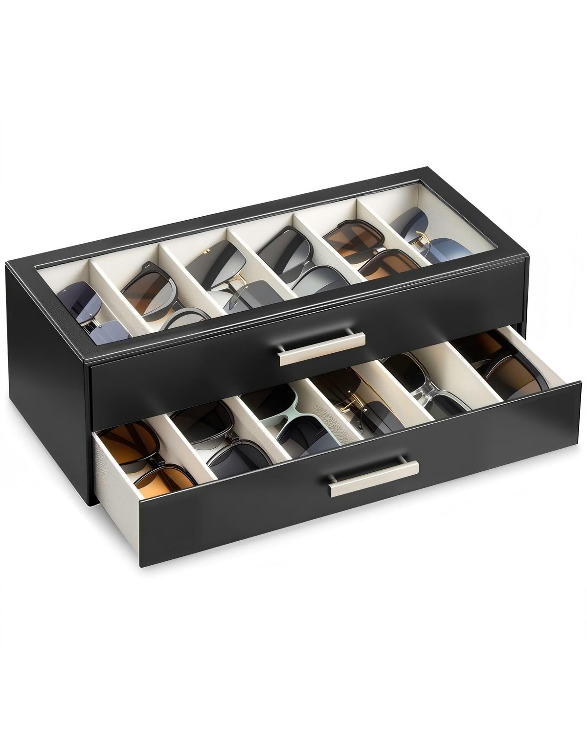 ProCase Sunglasses Organizer Box with Clear Glass Lid, PU Leather Eyeglass Storage Display Case for Men and Women