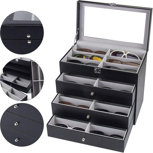 SHZICMY 4 Layer Sunglass Organize Box,4 Layer 24 Slots Multiple Glasses Organizer Eyeglass Sunglass Storage Box Display,Black
