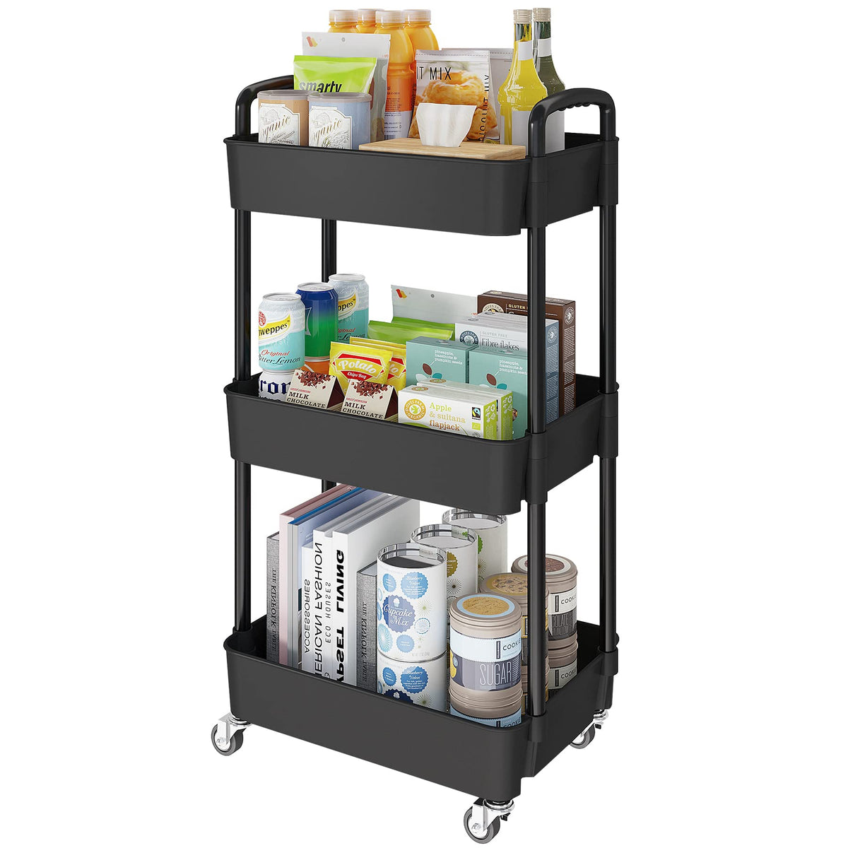 5 Tier Rolling Cart with Wheels,Utility Storage Carts,Black
