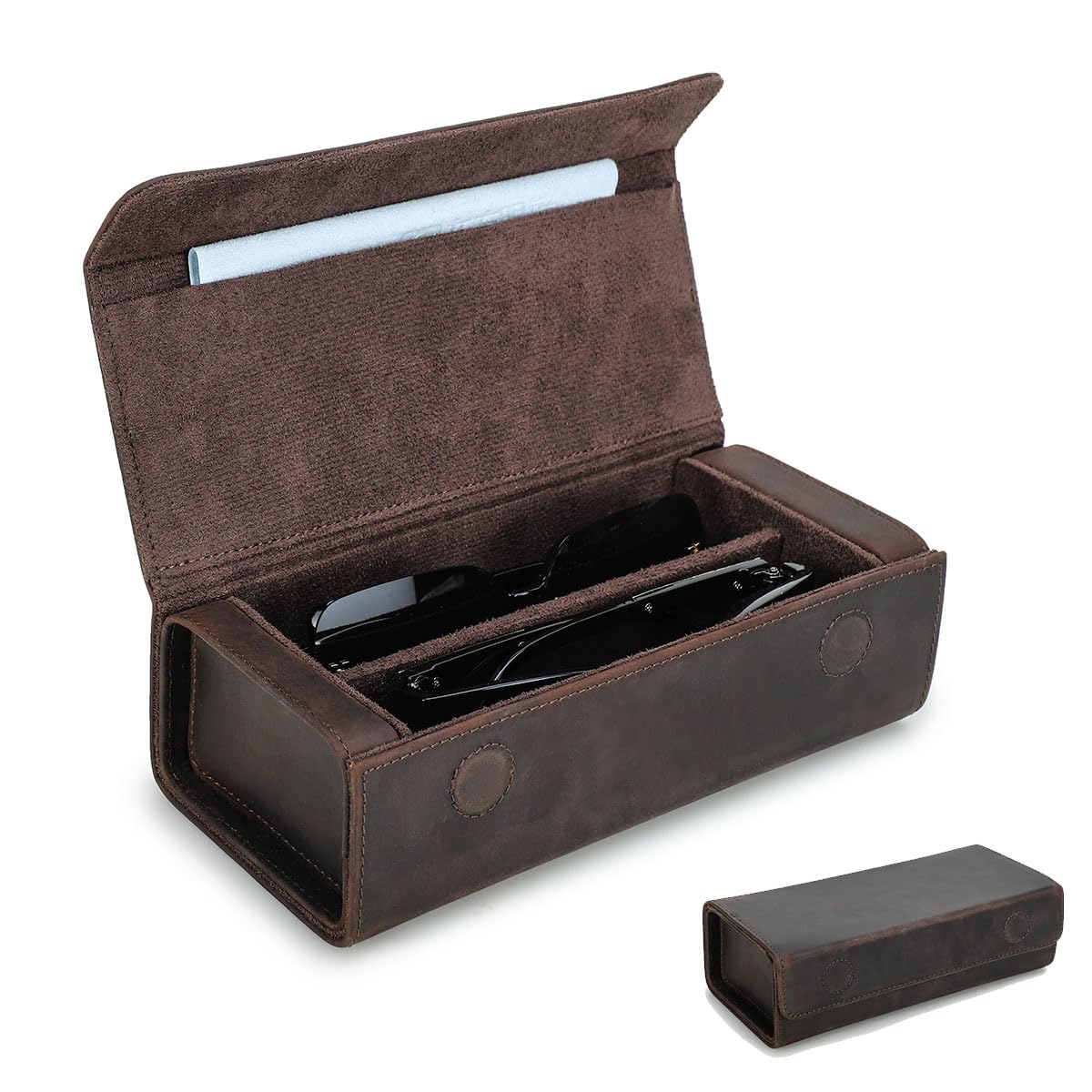 CONTACTS Genuine Leather Sunglasses Travel Case Hard Eyeglasses Box Vintage Eyewear Holder Travel Accessories
