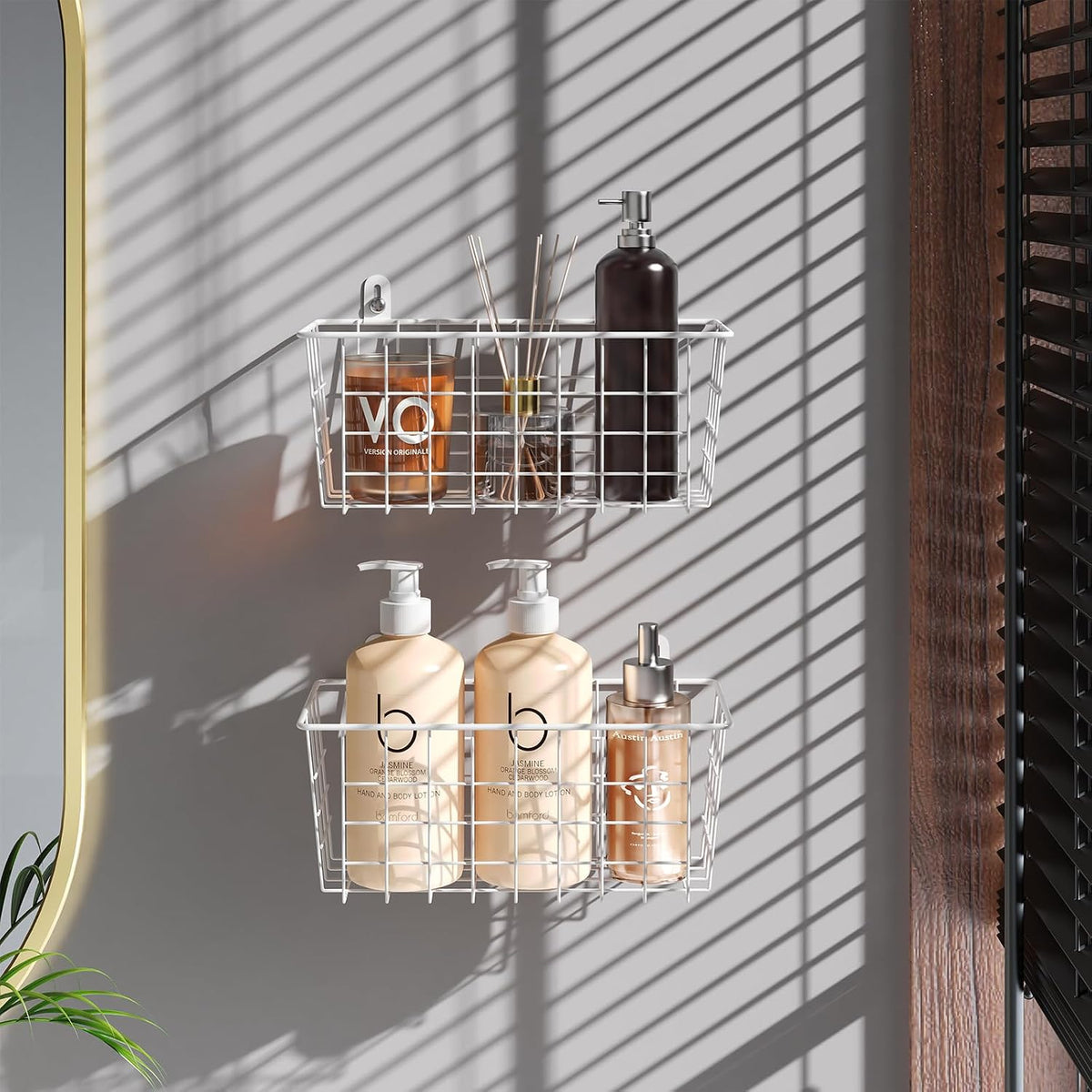 MaraFansie Hanging Kitchen Baskets Wire Storage Basket Adhesive and Screws Basket Over the Cabinet Door Organizer with Adhesive Strips and Screws Accessories, 2 Installations, 2 Pack, White