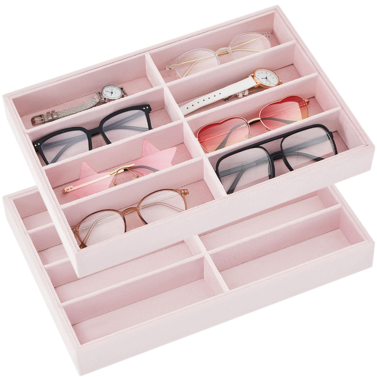 Amylove 2 Pack Sunglasses Organizer Tray Velvet Holder,8 Grids,Purple