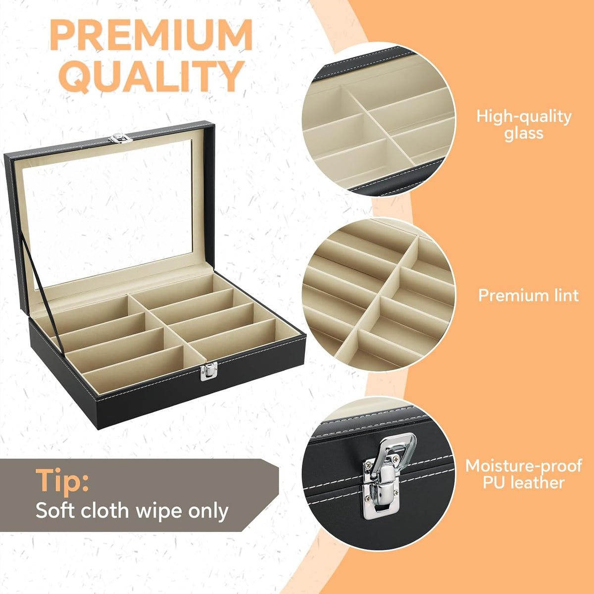 MYFULLY 8-Slot Sunglass Display Storage Box, PU Leather Case