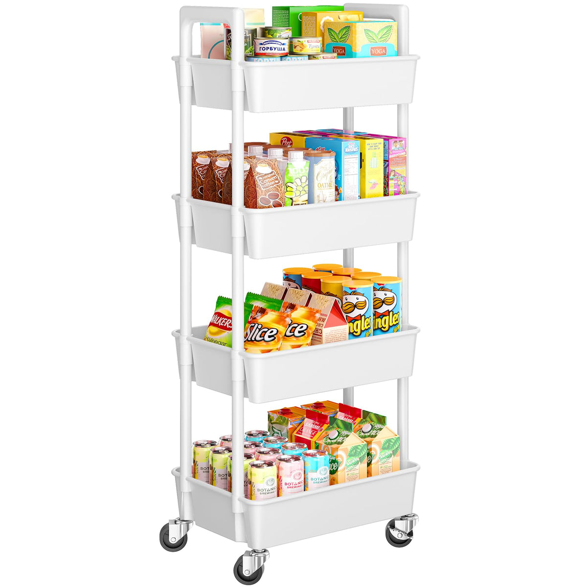Pipishell 3 Tier Rolling Cart with Handle & Wheels for Storage, White