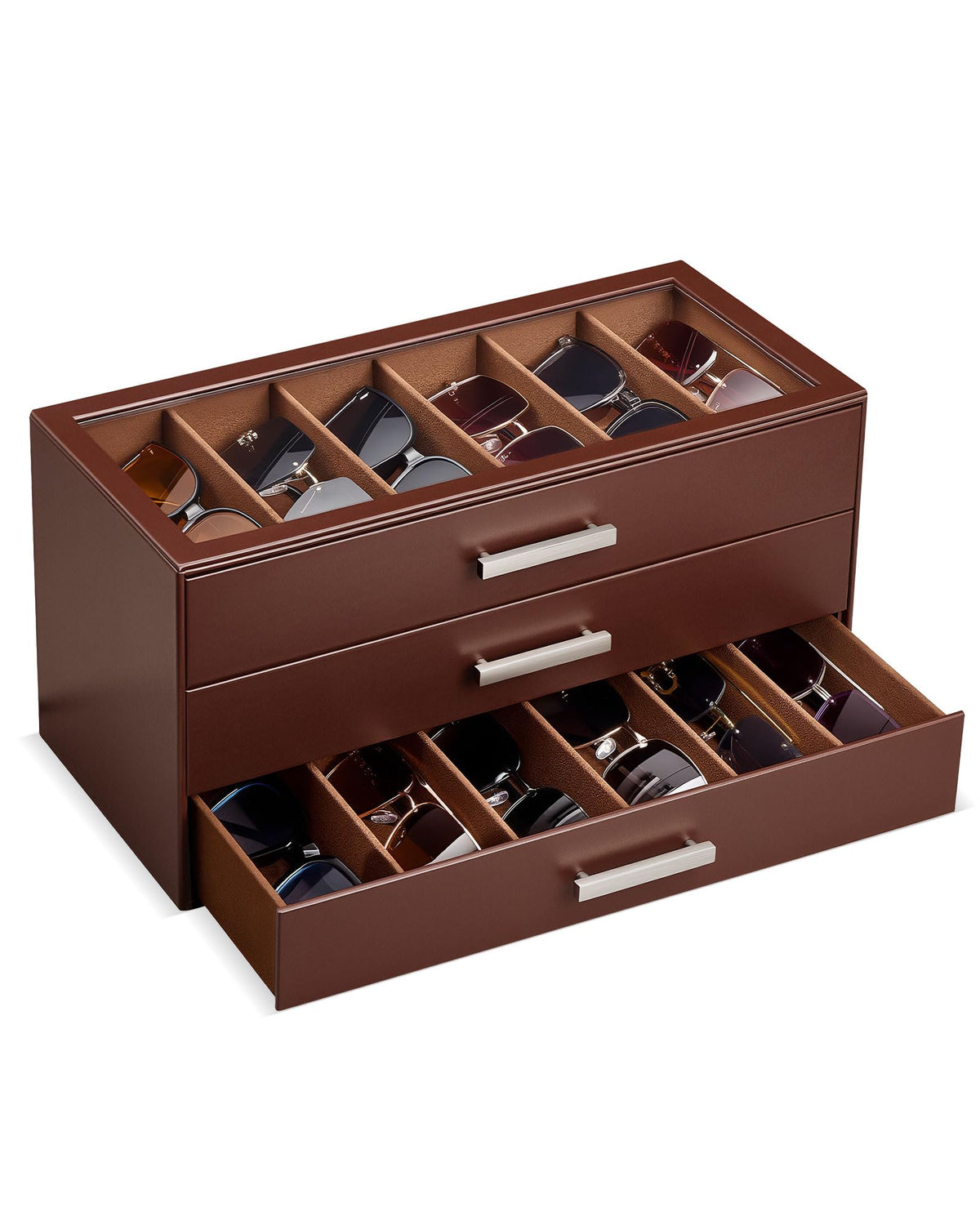 ProCase Sunglasses Organizer Box with Clear Glass Lid, PU Leather Eyeglass Storage Display Case for Men and Women