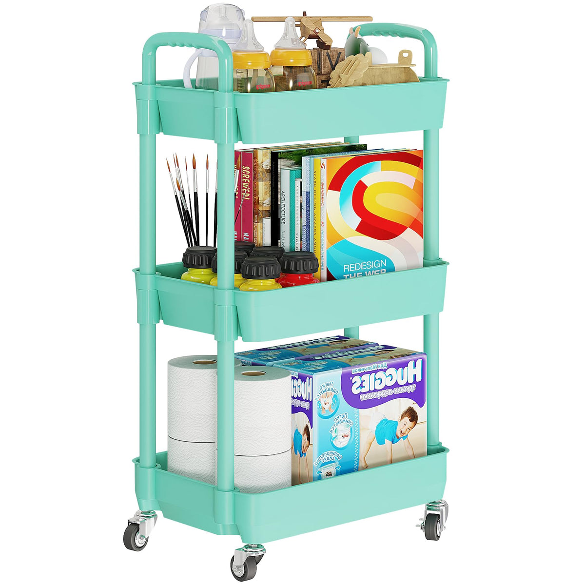 5 Tier Rolling Cart with Wheels,Utility Storage Carts,Black