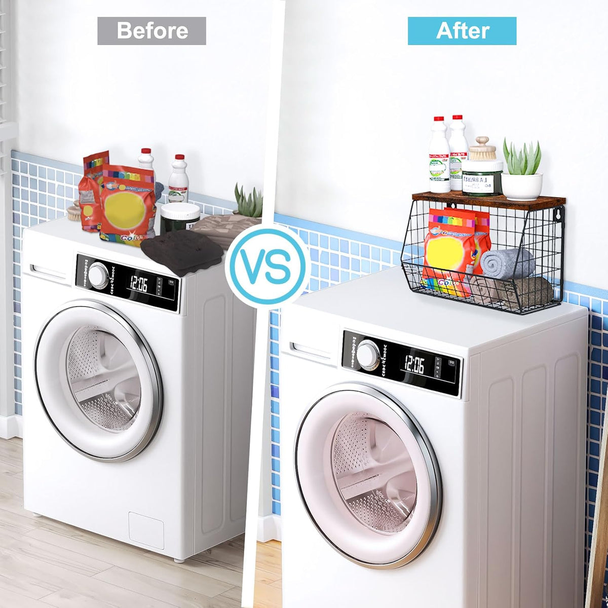MSJGA Laundry Room Shelves, Wall Mounted Storage Basket, 11.8"Wx7.9"Dx8.5"H