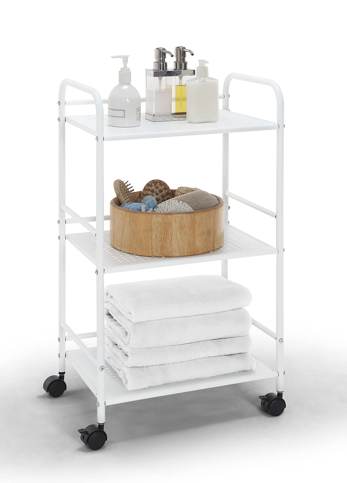 SunnyPoint 3-Tier Rolling Utility Cart – Metal Storage Organizer with Wheels, Mobile Kitchen Cart, Office & Home Organizer, Black, 12" D x 16.92" W x 31.1" H