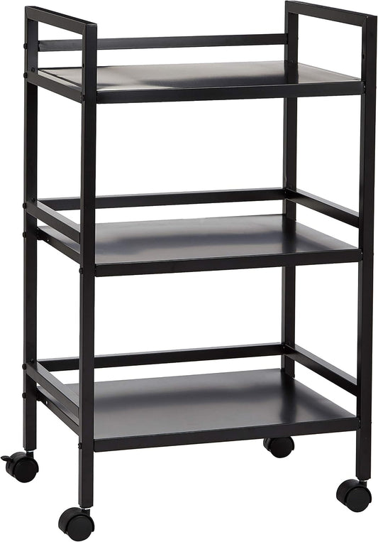 Amazon Basics 3-Tier Metal Rolling Utility Cart, Storage Organizer, Multifunctional Storage, Mobile Shelving, Black