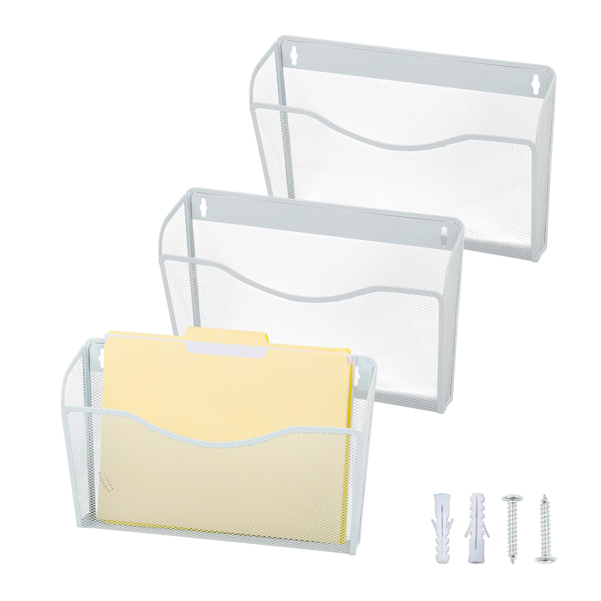 EASEPRES 3 Single Pocket Mesh Hanging File Organizer, Vertical Wall Mounted Magazine File Holder, Mount Basket Mail Paper Document Folder Organizing for Office, Home and School, Black