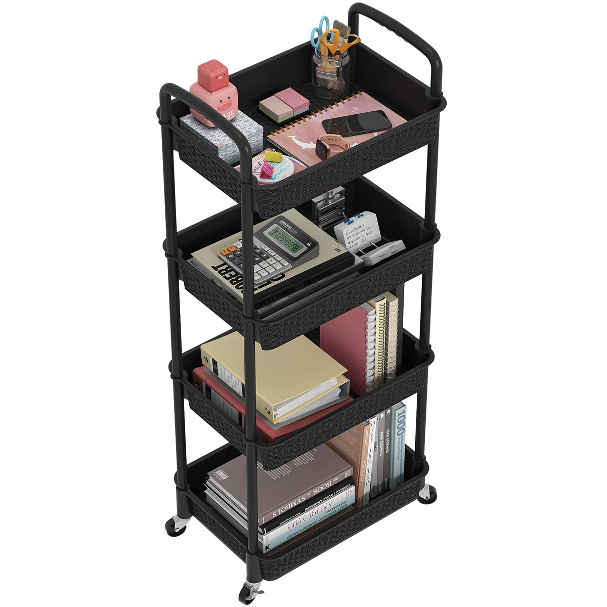MOYIPIN 3-Tier Plastic Rolling Utility Cart with Handle,Utility Storage Cart for Office, Living Room, Kitchen,Movable Storage Organizer Shelves,White