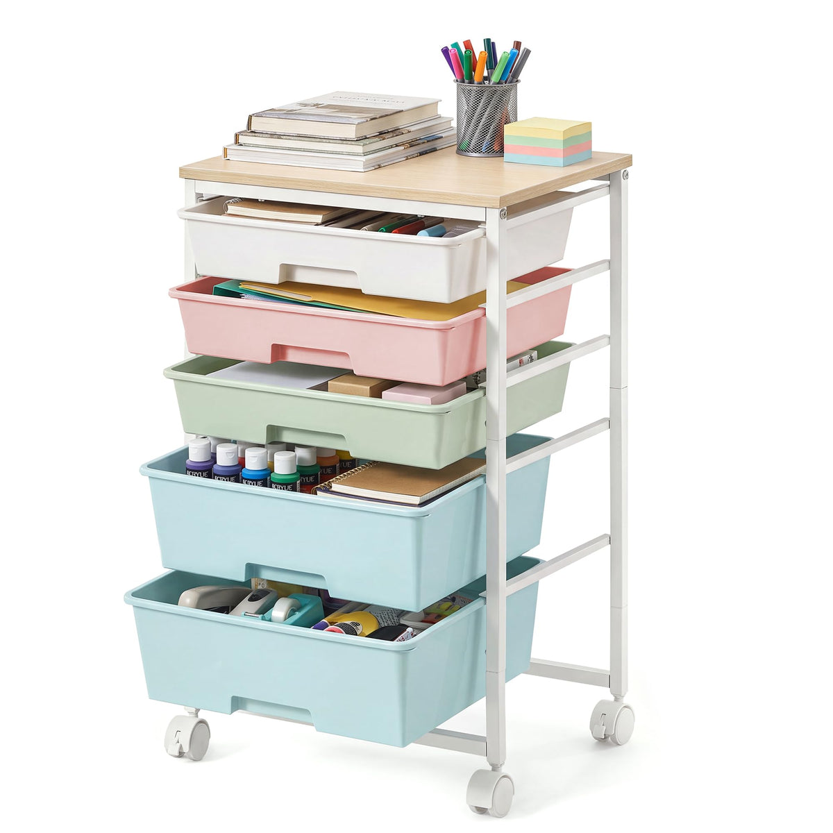 VASAGLE Rolling Cart with Drawers, Craft Organizers and Storage, Multicolor