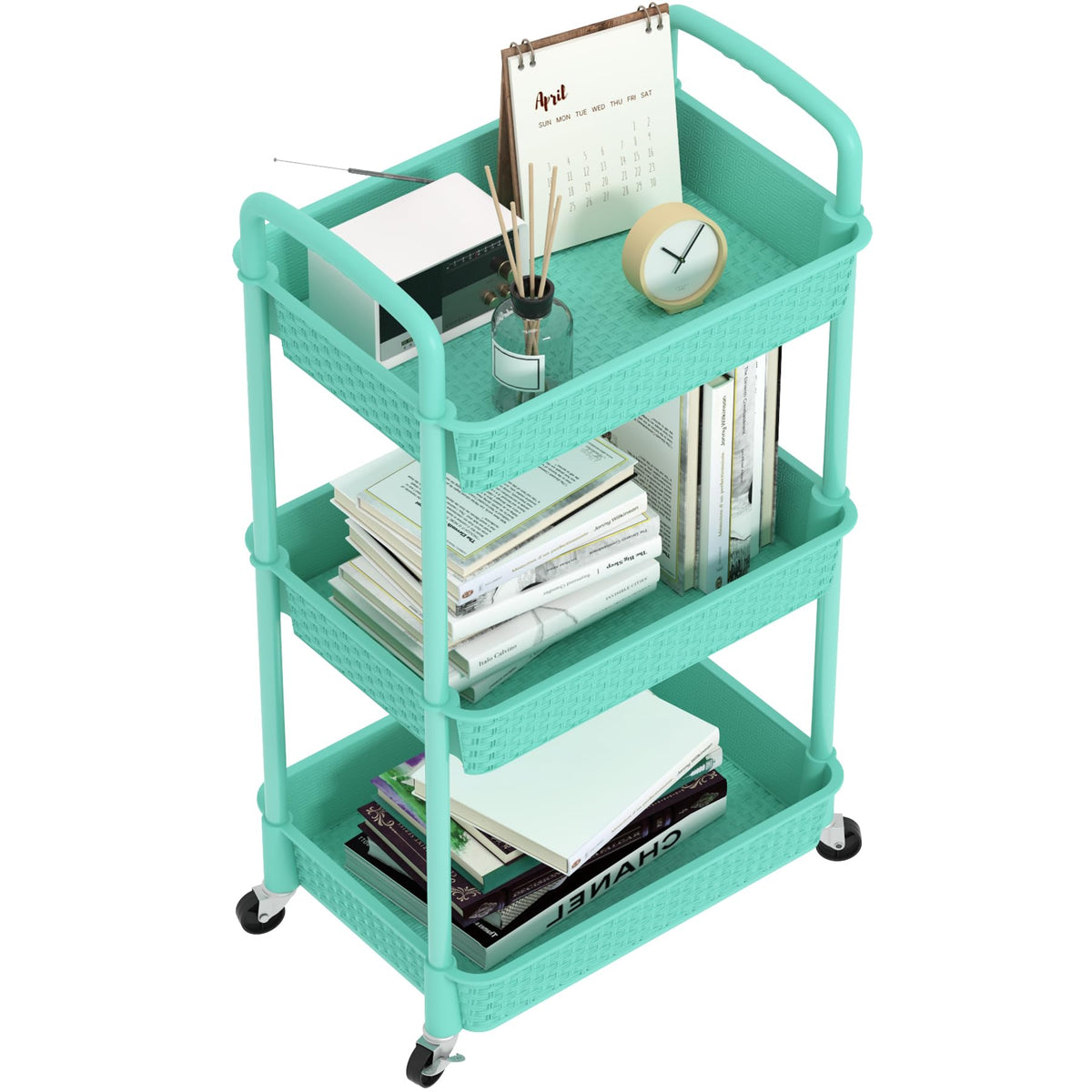 MOYIPIN 3-Tier Plastic Rolling Utility Cart with Handle,Utility Storage Cart for Office, Living Room, Kitchen,Movable Storage Organizer Shelves,White