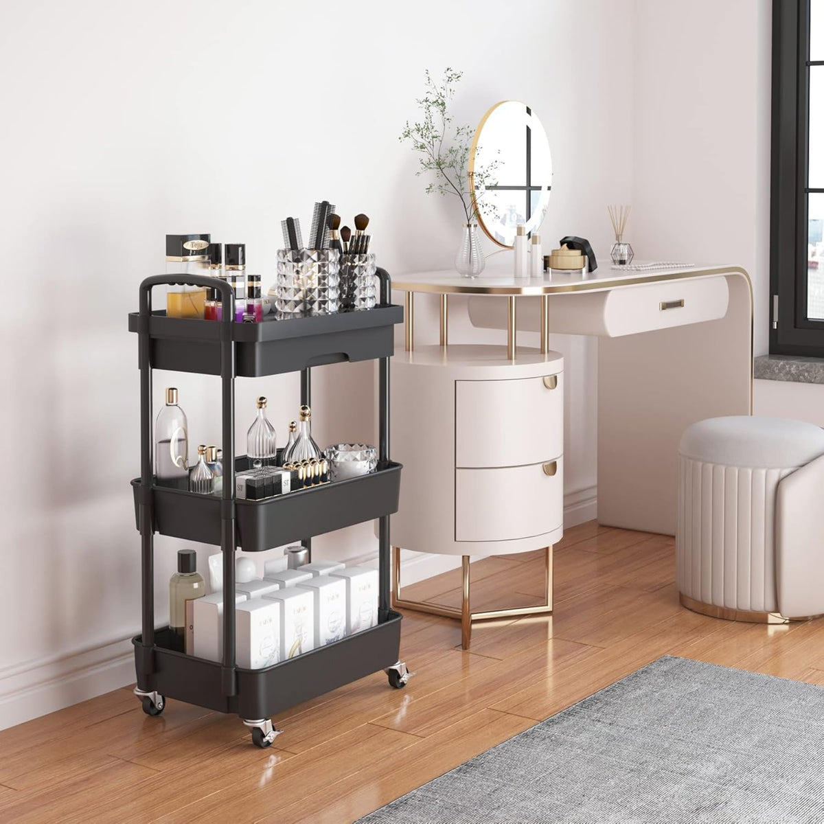 Calmootey 3-Tier Utility Cart with Drawer & Wheels, Storage for Home,Office