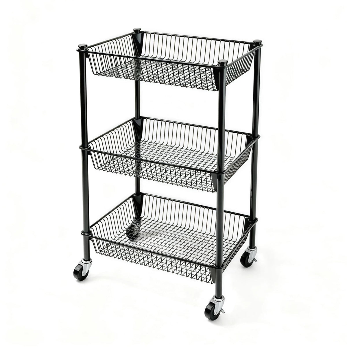 2 Tier Rolling Pantry Cart on Wheels Thick Metal Pantry Floor Organizer Small Utility Cart for Small Space, Fruit Vegetables Rack for Kitchen, Under Desk Storage Onion Potato Storage Basket, Black