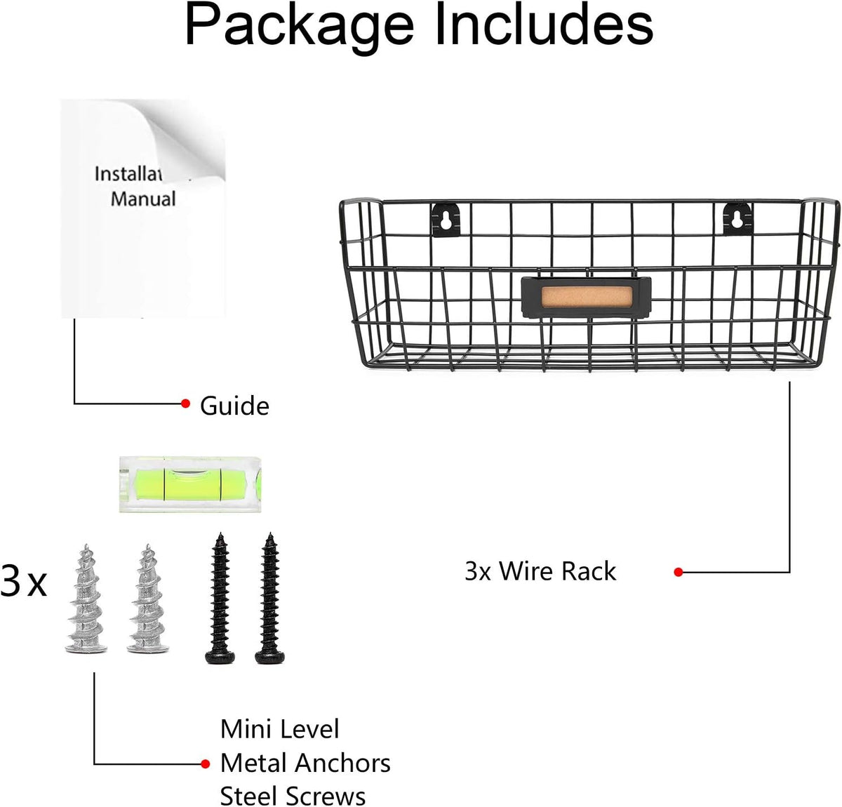 Wall Mounted Wire Basket Kitchen Storage Pantry Organizer Fruit Basket Varying Sizes Set of 3 Black