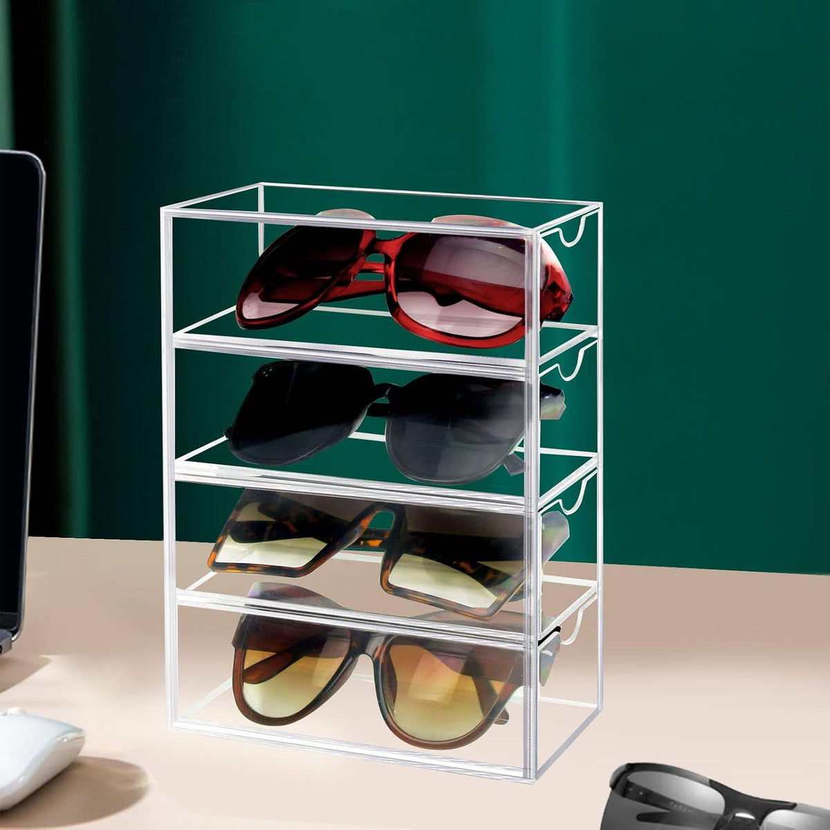 Tasybox Sunglasses Organizer, Eyeglass Case, Eyeglass Holder with 4 Drawers