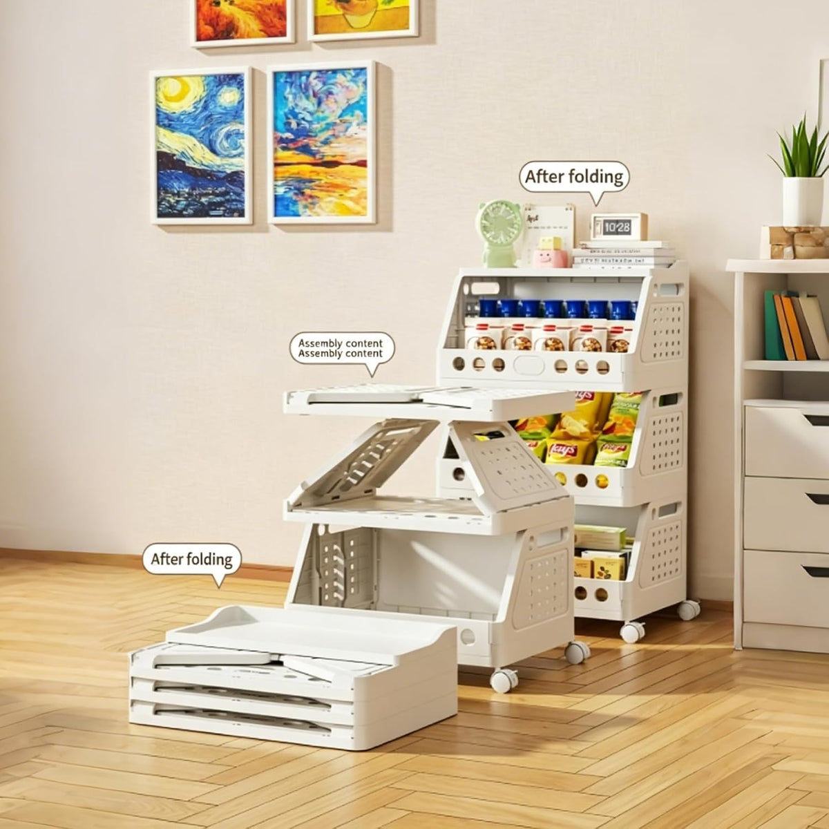 UFORU 4 Tier Rolling Storage Cart,Plastic Open Storage Basket with Wheels