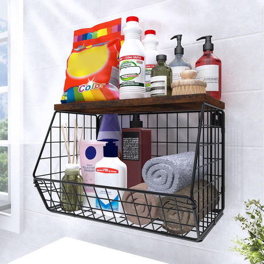 MSJGA Laundry Room Shelves, Wall Mounted Storage Basket, 11.8"Wx7.9"Dx8.5"H