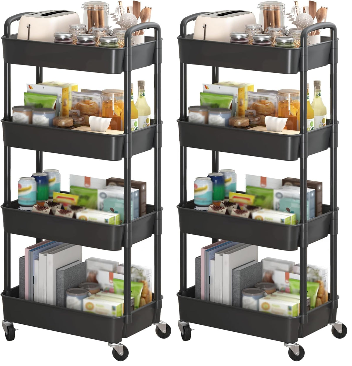 Sywhitta 6-Tier Plastic Rolling Utility Cart with Wheels for Storage,Black