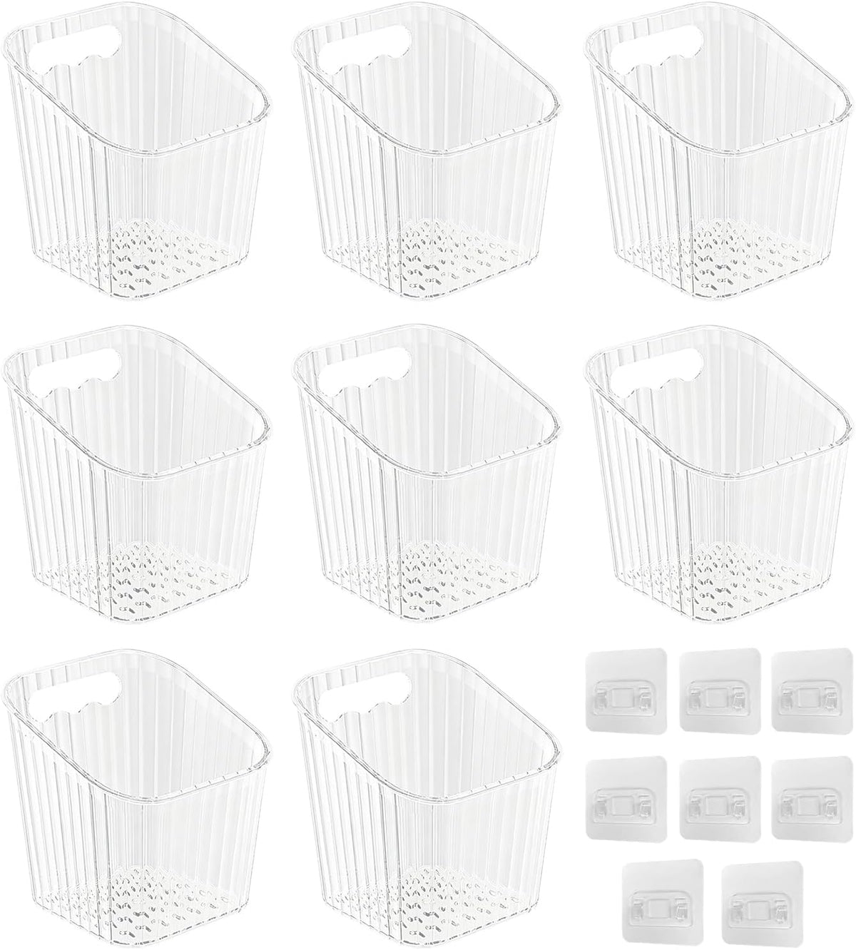 8 Pack Wall Mount Organizer, Cabinet Storage Bins with Self-Adhesive Hooks