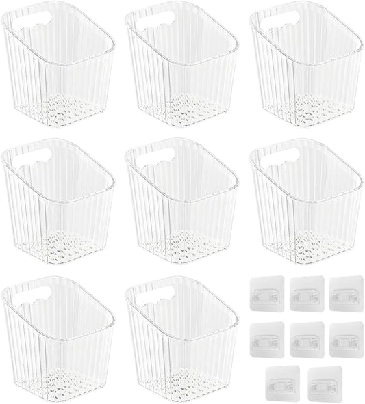 8 Pack Wall Mount Organizer, Cabinet Storage Bins with Self-Adhesive Hooks