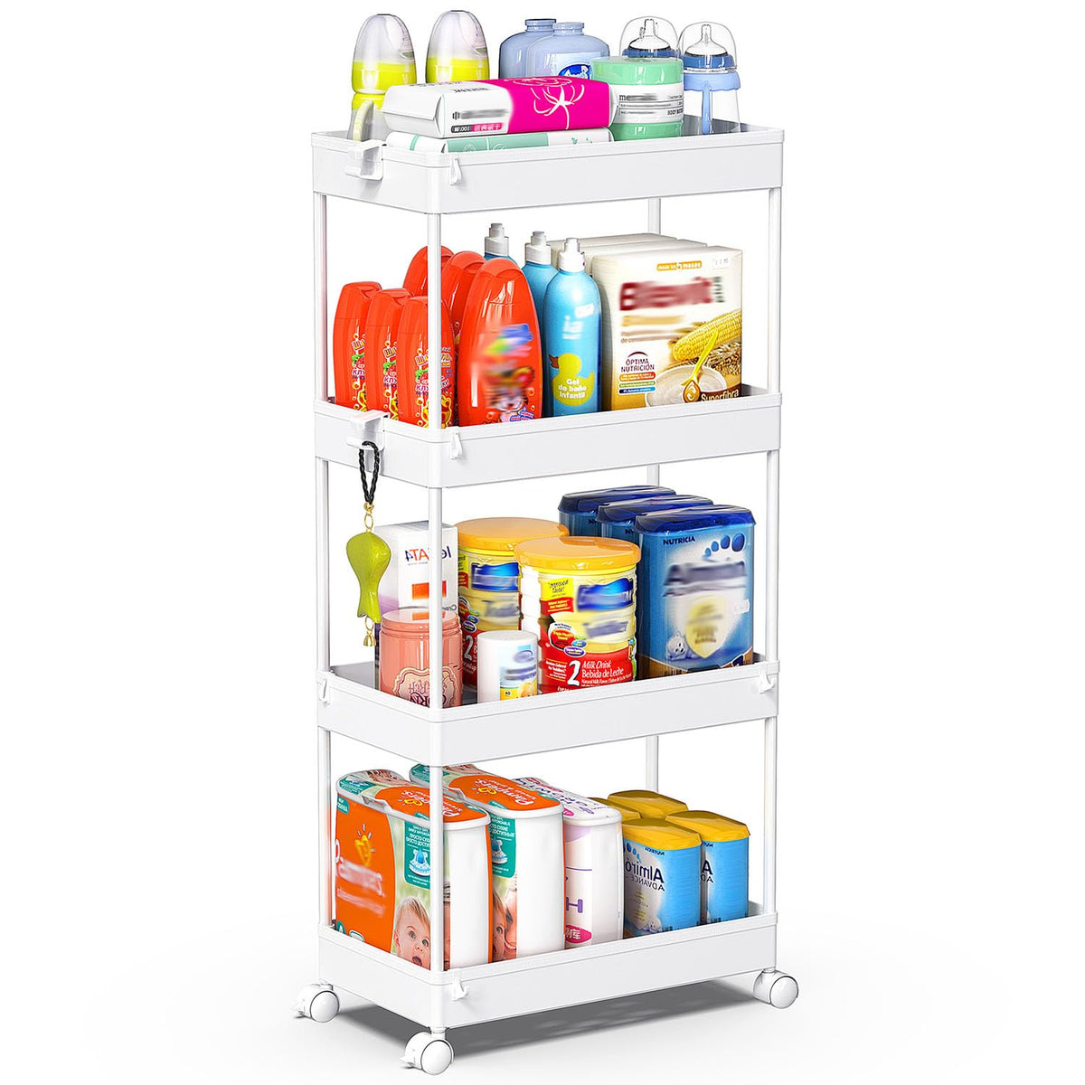 SPACEKEEPER 3 Tier Acrylic Storage Rolling Cart Clear Bathroom Cart Organizer, Transparency Laundry Room Organization Mobile Shelving Unit Multifunction Rolling Utility Cart for Office Living Room