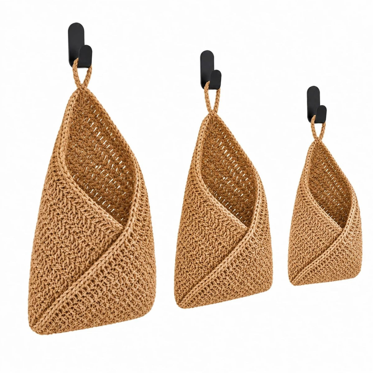 Honeydak 3 Hanging Baskets, Light Brown, Wide Bucket Basket