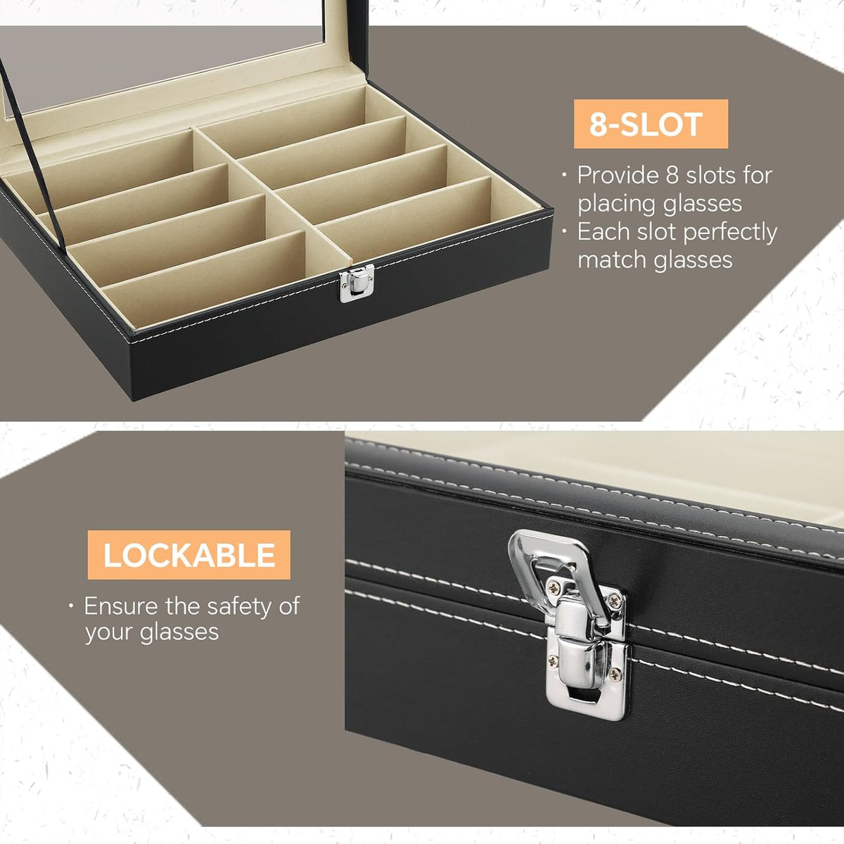MYFULLY 8-Slot Sunglass Display Storage Box, PU Leather Case
