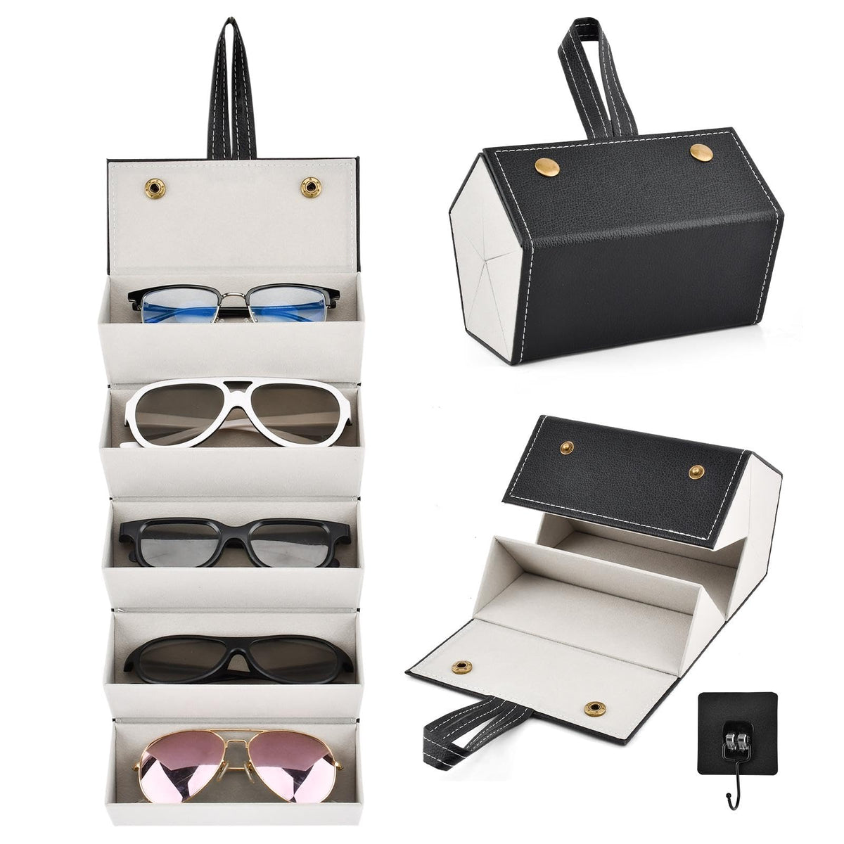5 Slots Travel Sunglasses Organizer Holder, Foldable Travel Sunglass Case