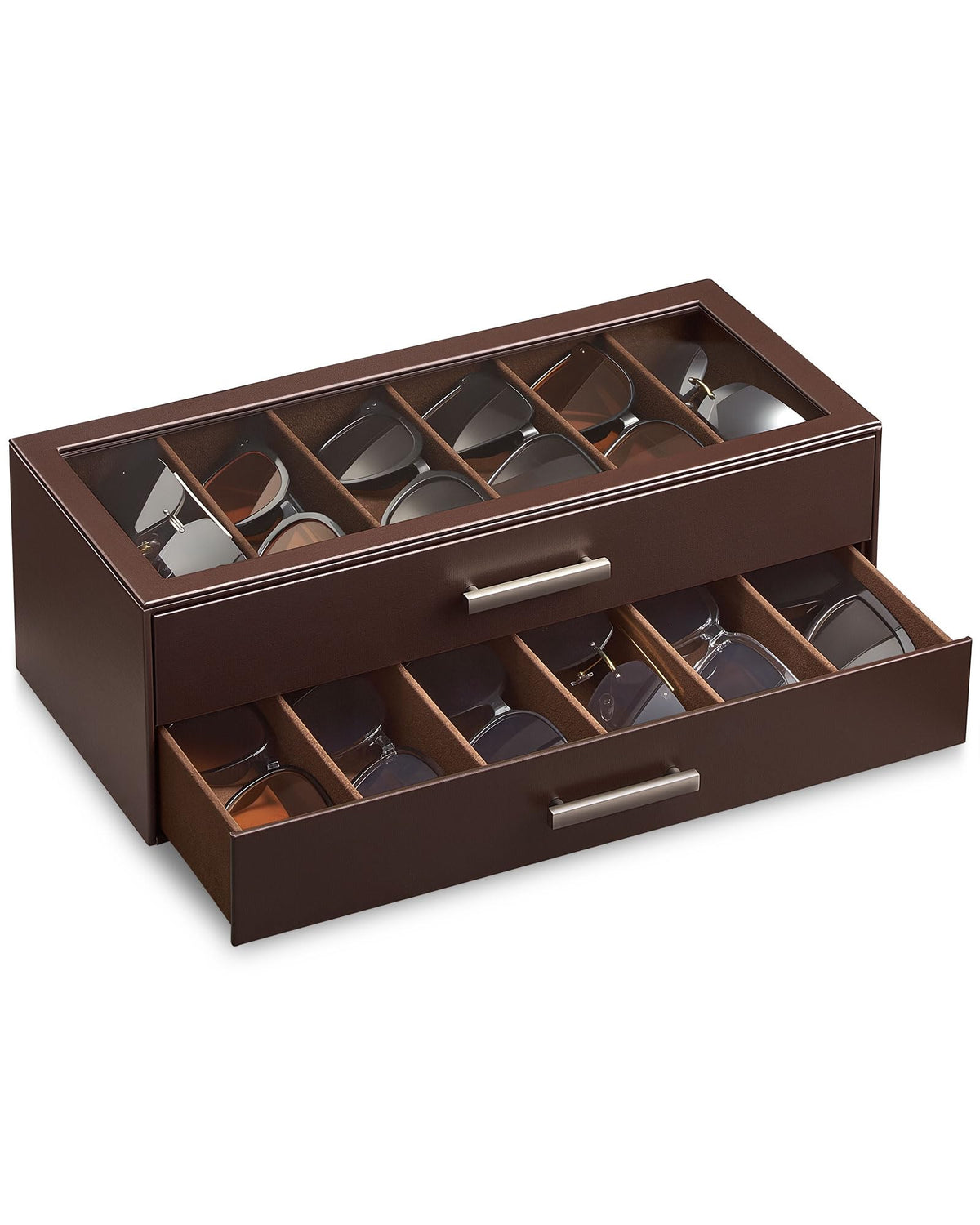 ProCase Sunglasses Organizer Box with Clear Glass Lid, PU Leather Eyeglass Storage Display Case for Men and Women