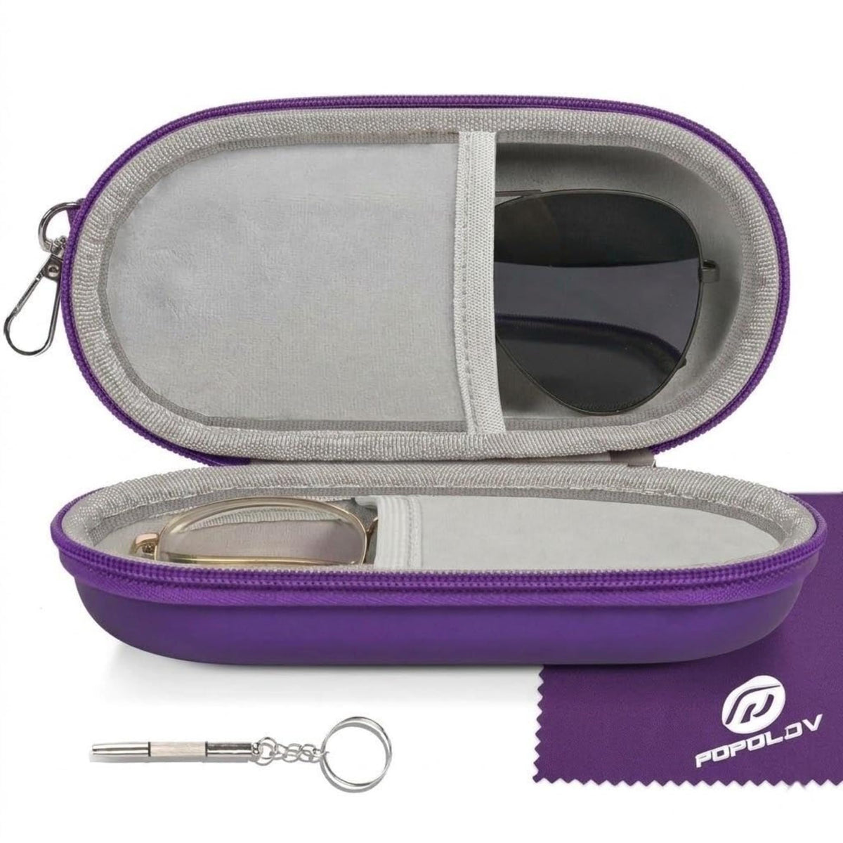 Double Glasses Case,Dual Eyeglasses & Sunglasses Organizer with Clip Zipper Closure for Travel 2 Pairs Storage Box