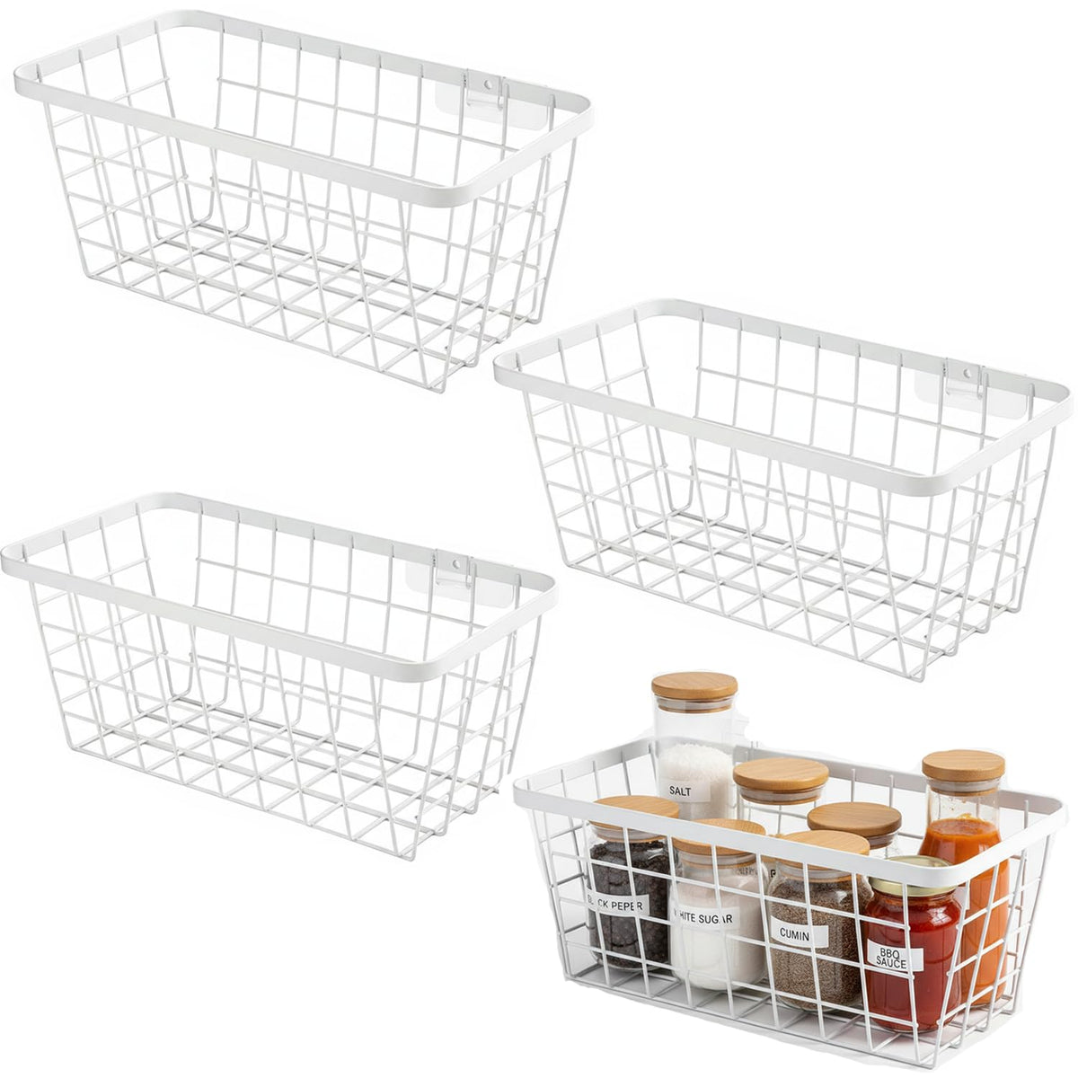 3 Set LeleCAT Adhesive Over the Cabinet Door Wire Baskets for Organizing for Kitchen Food Pantry Bathroom Shelf Storage No Drilling Wall Mounted,Black