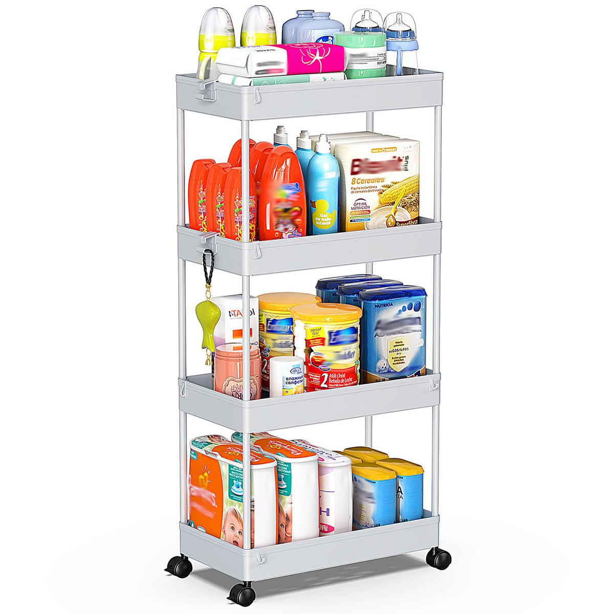 SPACEKEEPER 3 Tier Acrylic Storage Rolling Cart Clear Bathroom Cart Organizer, Transparency Laundry Room Organization Mobile Shelving Unit Multifunction Rolling Utility Cart for Office Living Room
