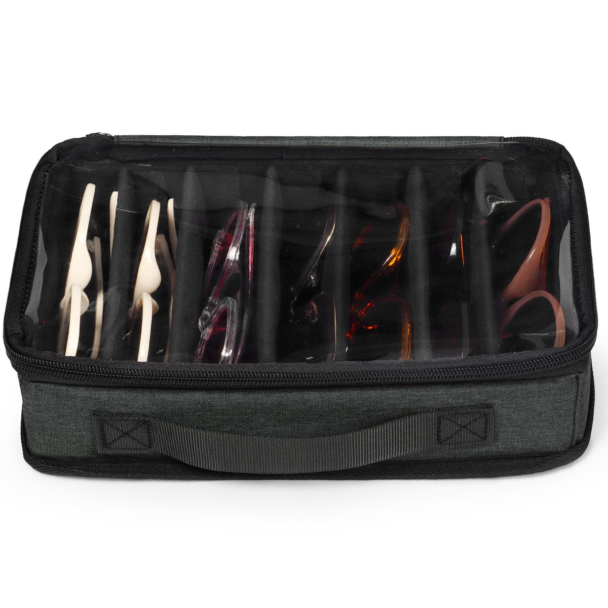 Bukere Sunglasses Organizer Case, Adjustable Slots for Multiple Pairs, Travel Eyeglasses Storage Box, Glasses Holder