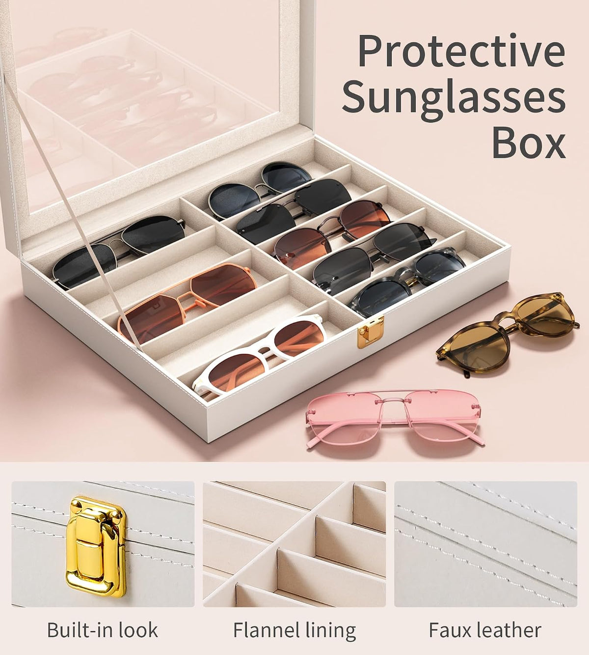 NEWLOOP 10/30 Slots Sunglass Organizer for Multiple Pairs of Eyeglass See-through Display Case Storage Box for Women Men