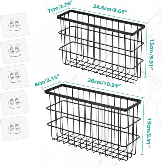 Sinnsally 2 Pack Cabinet Door Organizer,Self Adhesive Lid Organizers Inside Cabinet Storage Boxes,Hanging Storage Basket Organizer Wall Mounted Pantry Caddy Cup Holder for Kitchen,Fridge,Bathroom