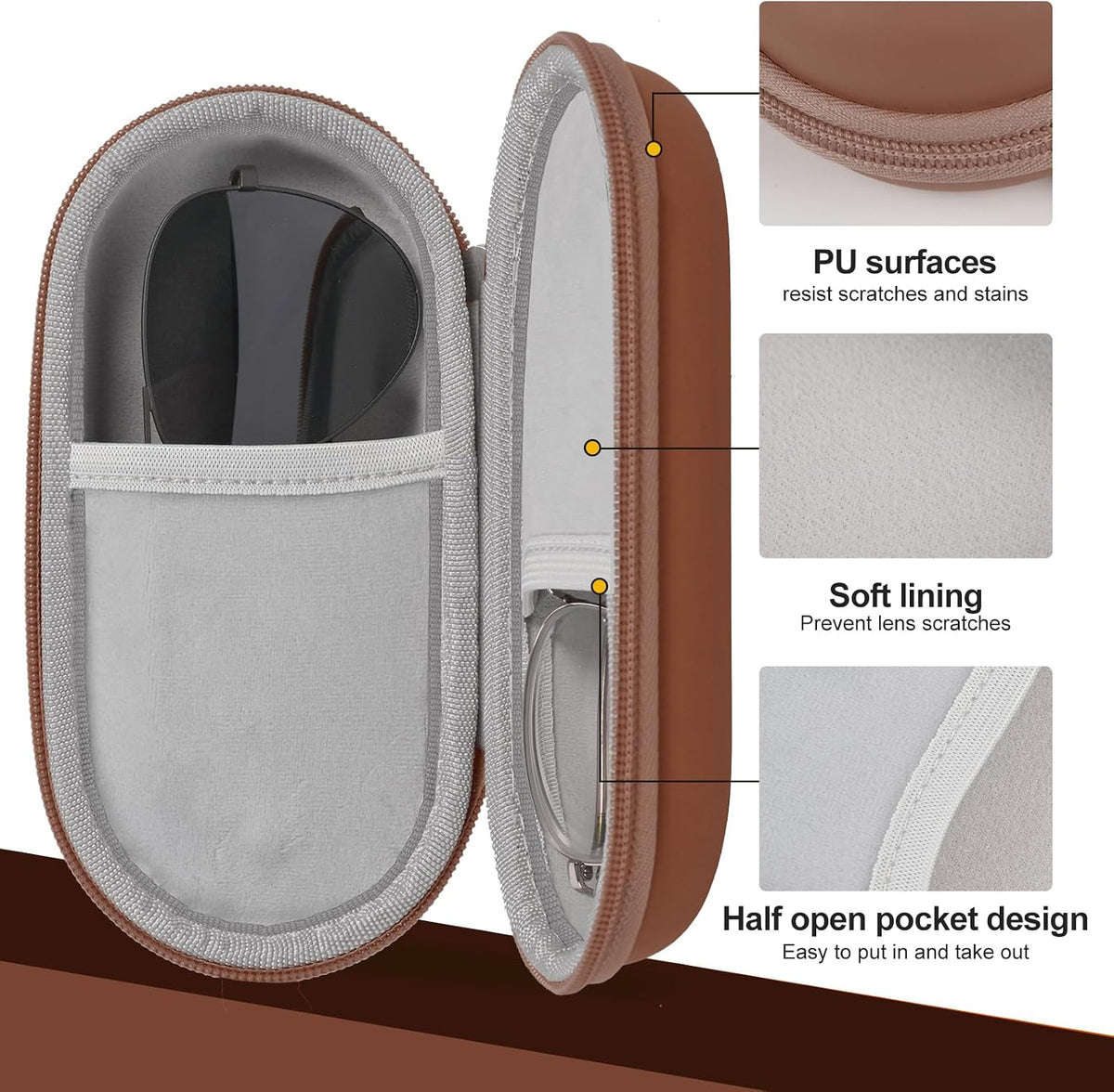Double Glasses Case,Dual Eyeglasses & Sunglasses Organizer with Clip Zipper Closure for Travel 2 Pairs Storage Box