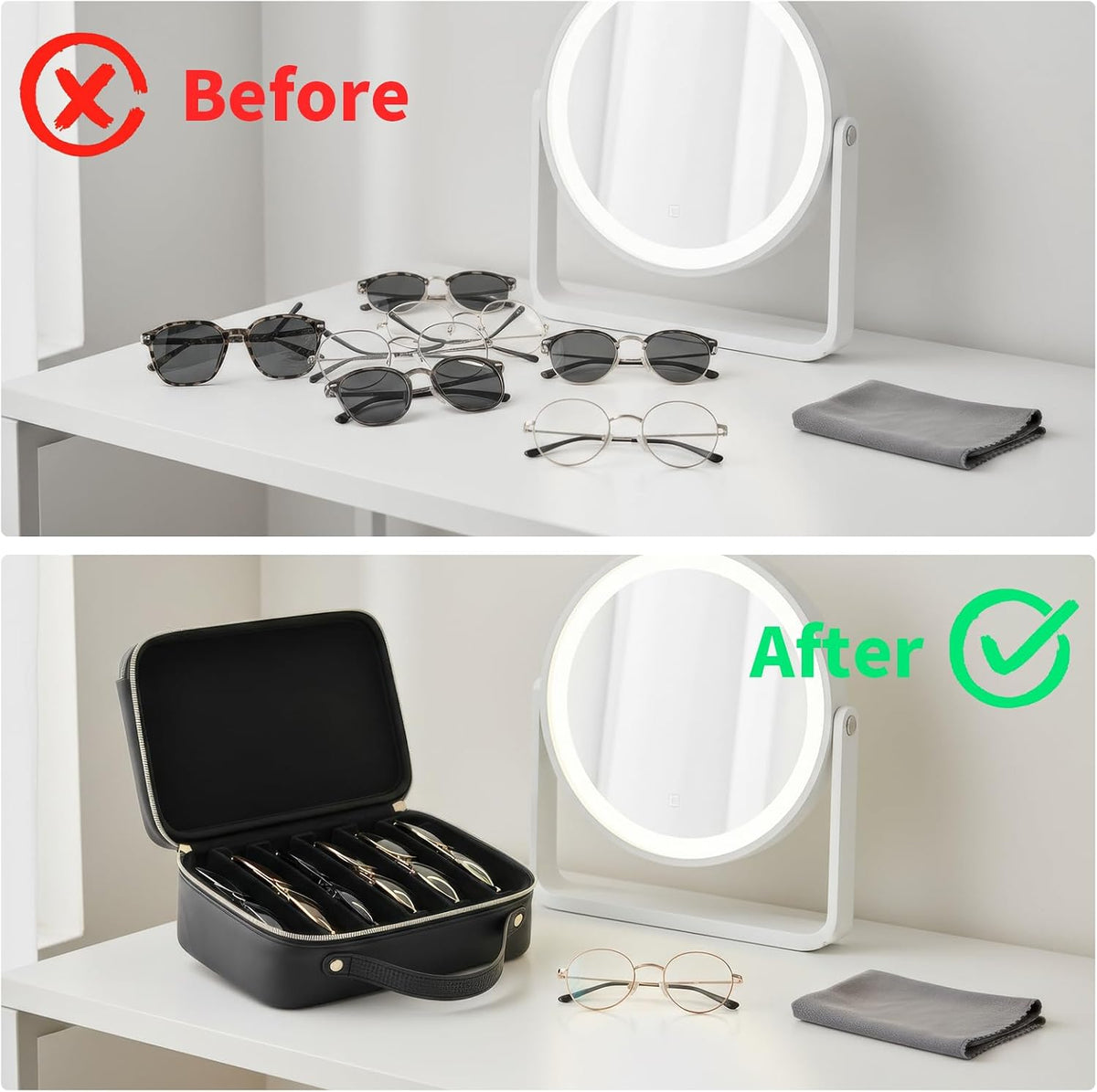 Travel Sunglasses Organizer Case with Adjustable Dividers for 6 Pairs-Portable Eyeglasses Storage Box for Men & Women