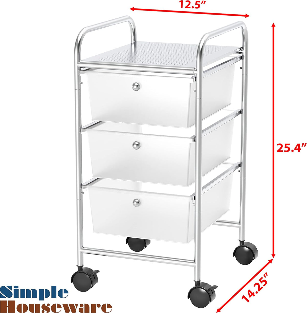 Simple Houseware 3 Drawers Rolling Utility Cart Art Craft Organizer, Chrome