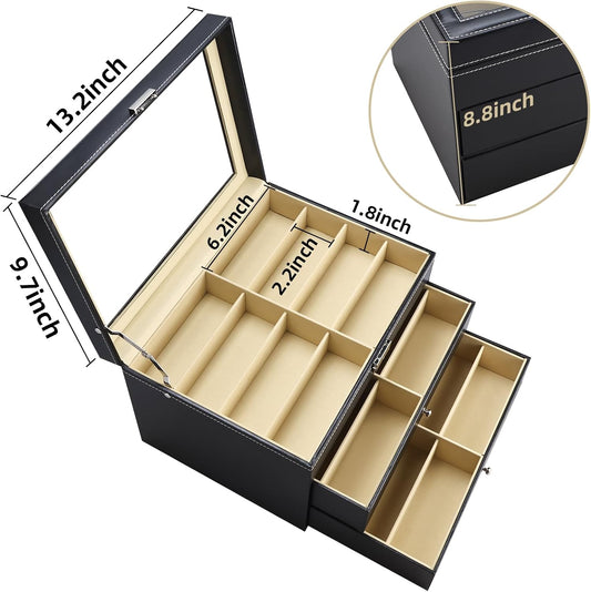 NovelBee 3-Layer Sunglasses Storage Organizer for Women Men,18 Slots Glasses Case Sunglass Eyeglasses Collector Display Box
