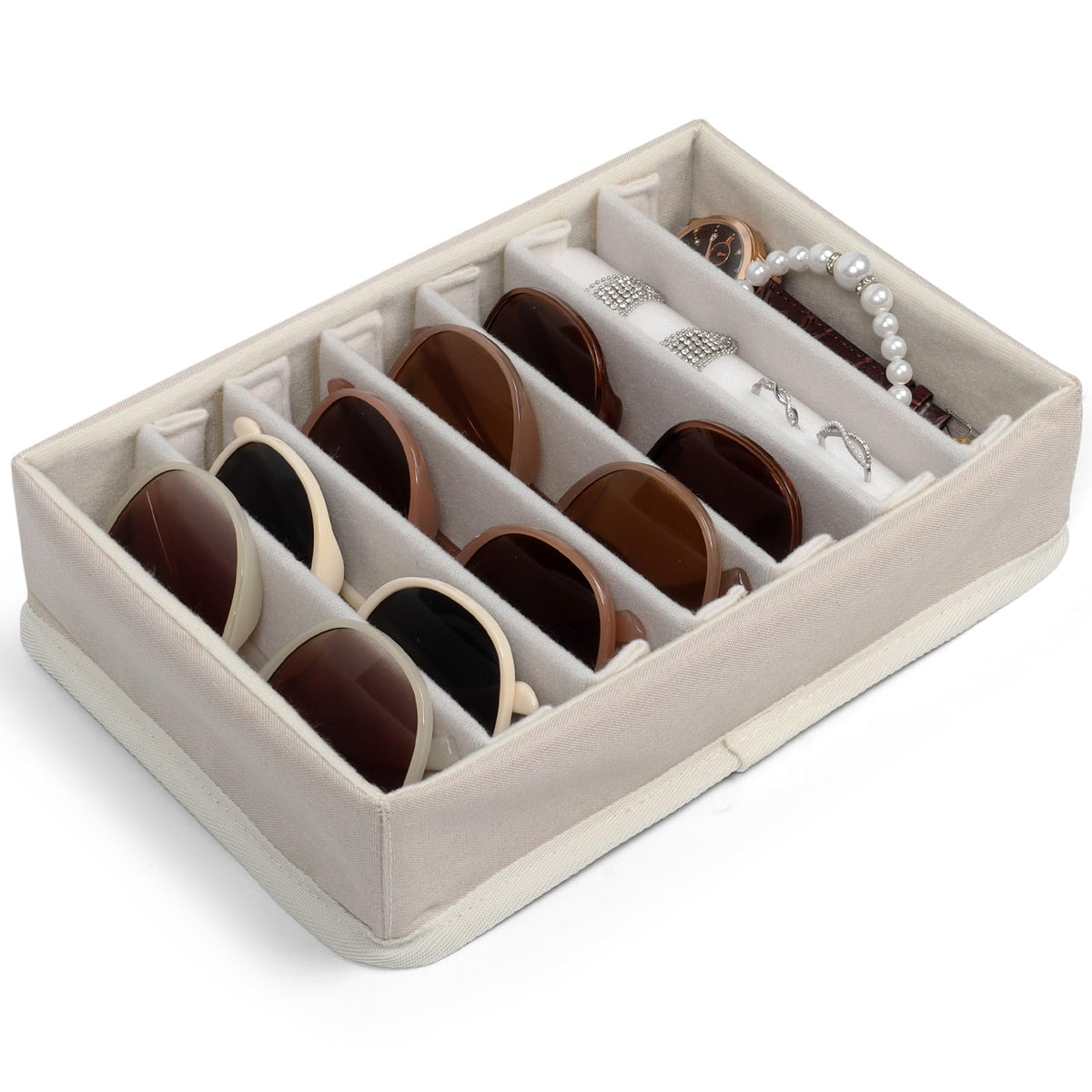 Bukere Sunglasses Organizer Case, Adjustable Slots for Multiple Pairs, Travel Eyeglasses Storage Box, Glasses Holder
