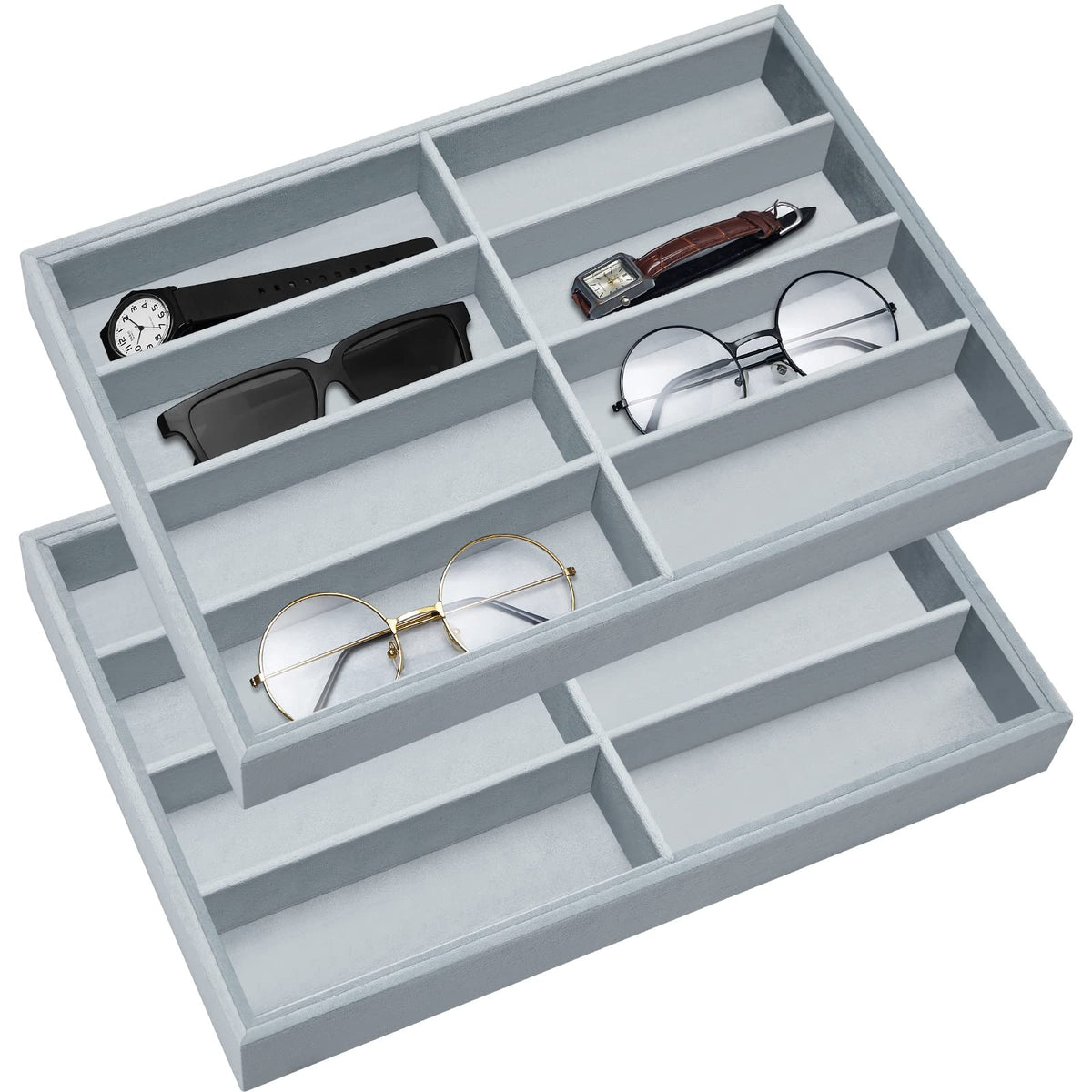 Amylove 2 Pack Sunglasses Organizer Tray Velvet Holder,8 Grids,Purple