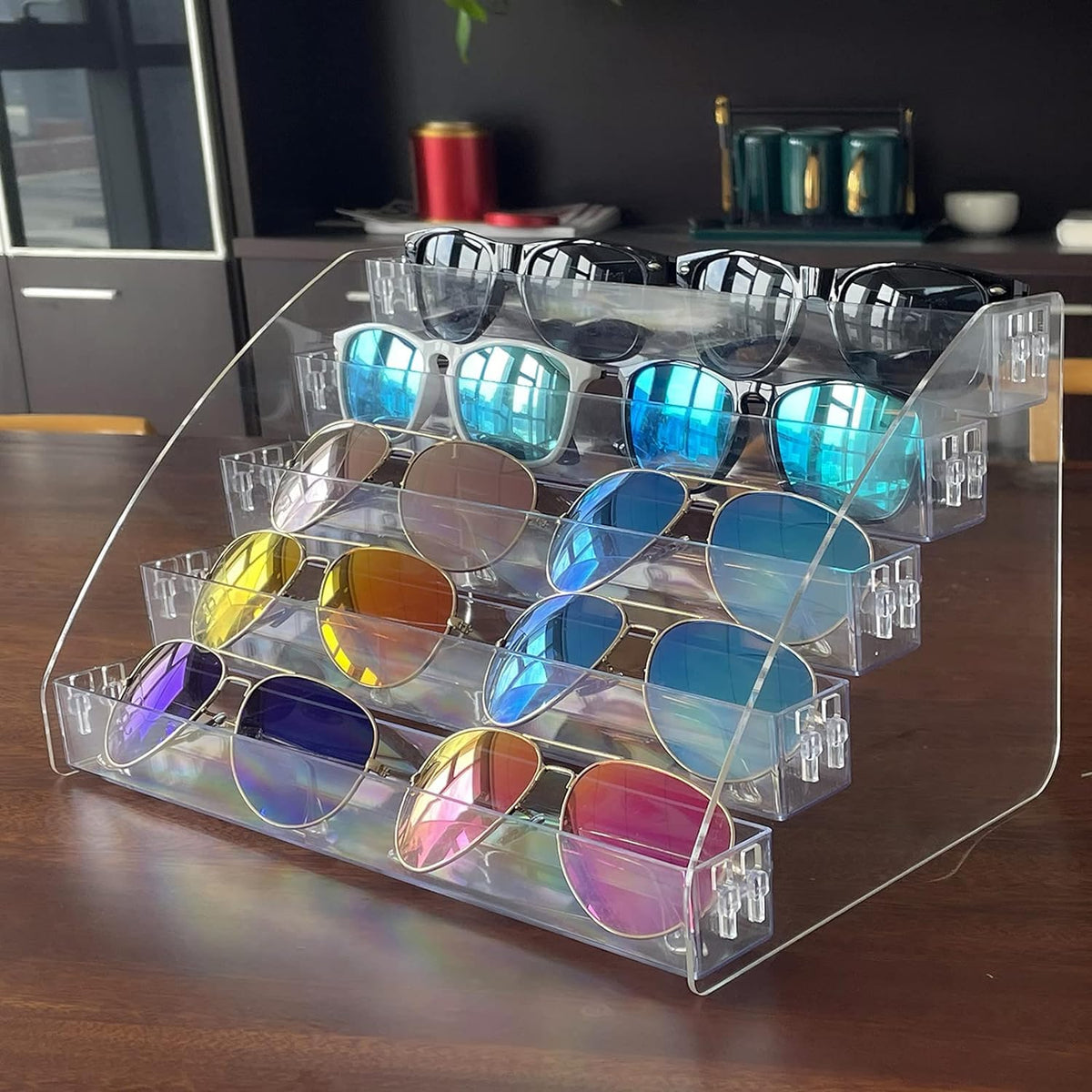 Sunglasses Organizer Clear Eyeglasses Display Case Sticker Display Tray Box For Glasses Tabletop Holder Stand (5 layer)