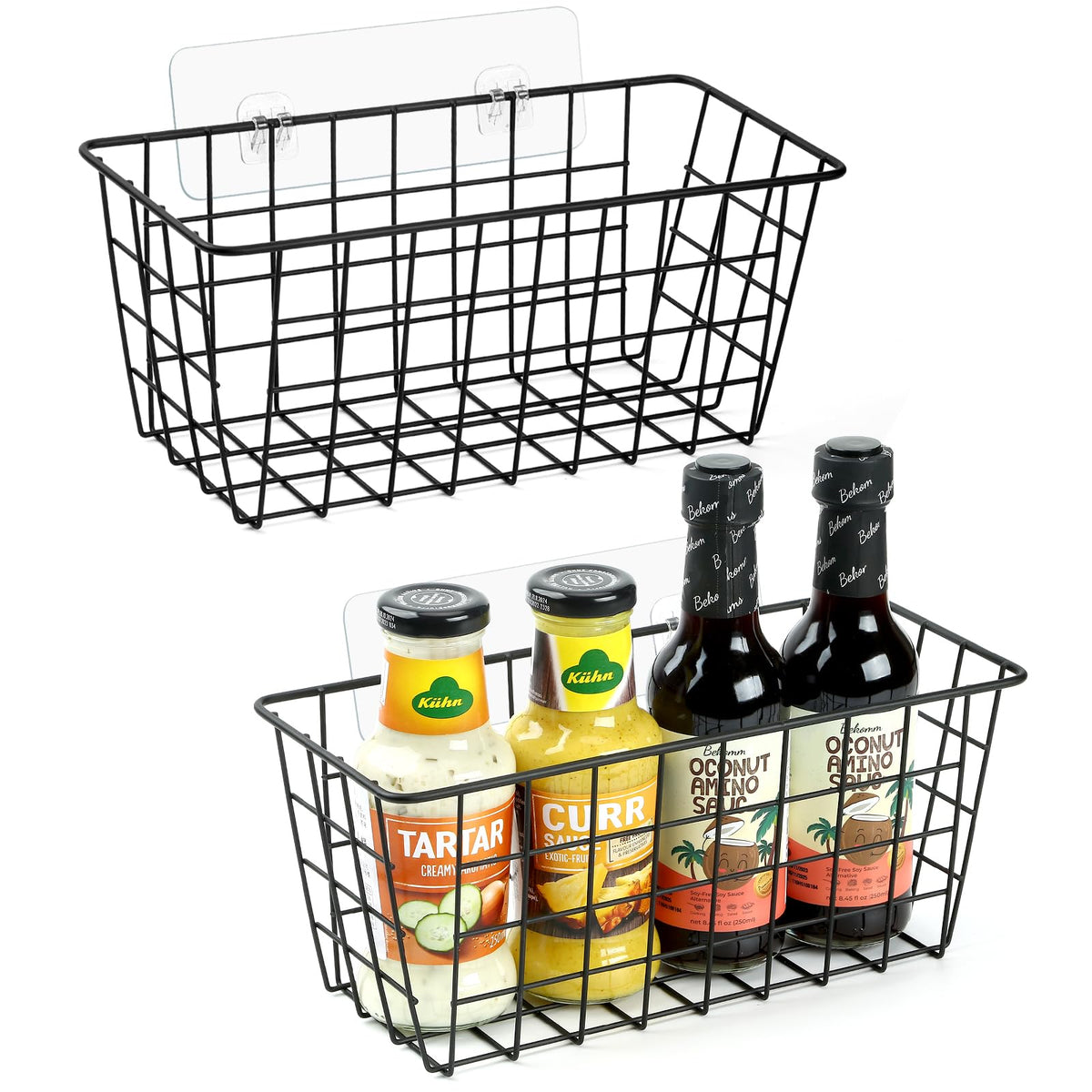 ZUSHALLMY 2 Pack Wire Baskets for Wall, No Drill Adhesive Kitchen Storage