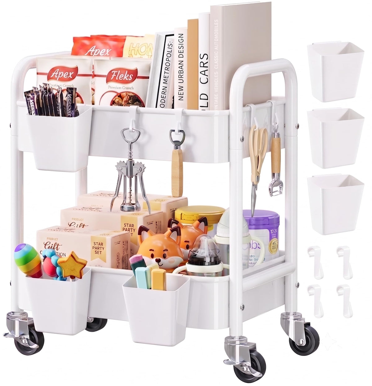 4 Tier Rolling Storage Cart Metal with Wheels, 37in Heavy Duty Roller Carts