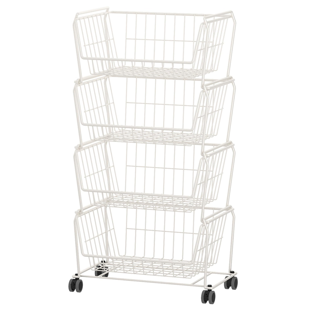 PUSDON 4-Tier Spacious Stackable Wire Storage Baskets with Wheels, Metal Rolling Utility Cart, Produce Basket for Pantry, Bathroom Organizer Shelf, Matte Black