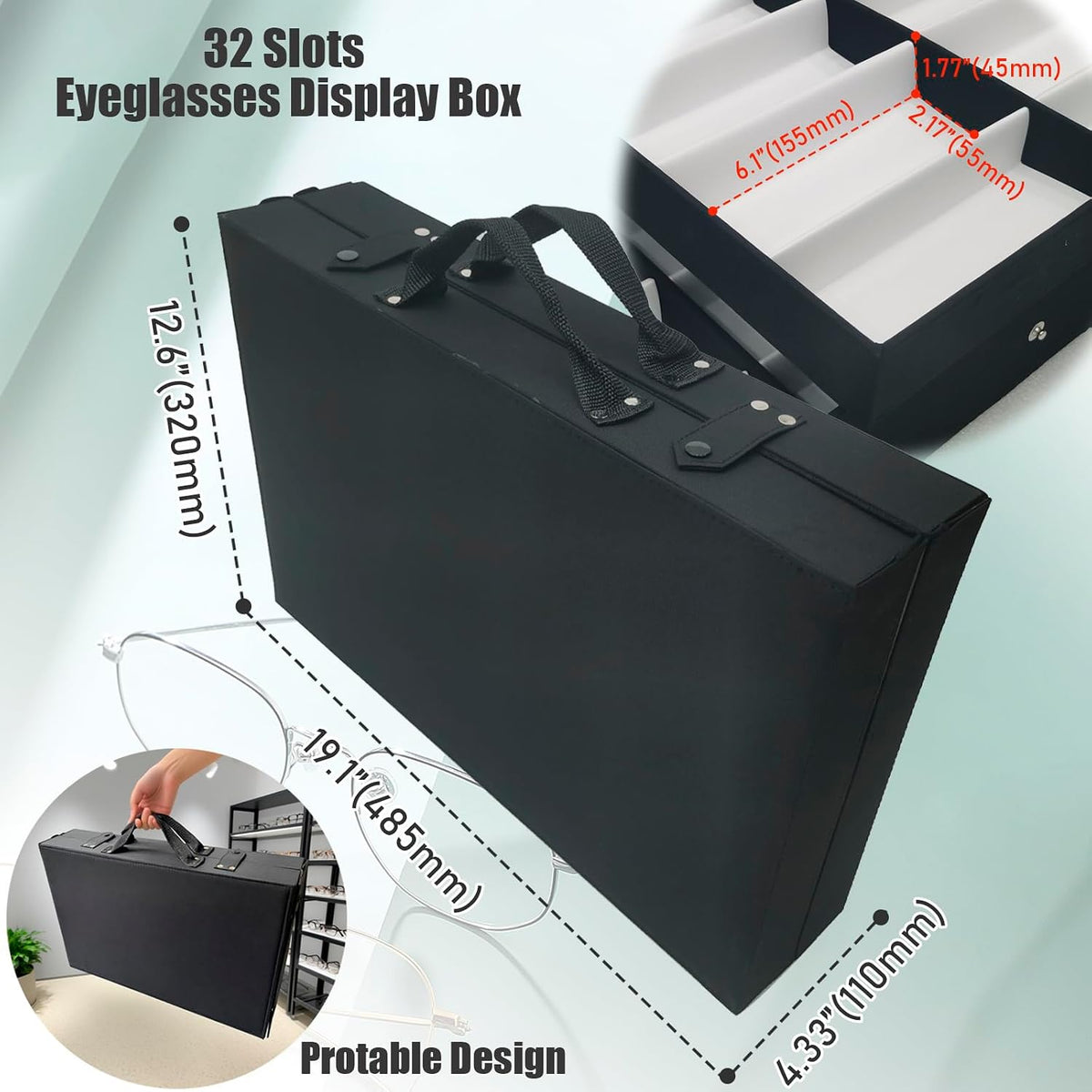 INTSUPERMAI Eyeglasses Storage Organizer 32 Slots Sunglasses Eyeglasses Display Case with Waterproof Dustproof Protection Film Glasses Eyewear Display Case Box for Sunglasses