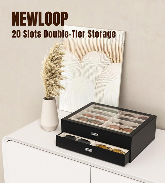 NEWLOOP 20 Slots Sunglass Organizer Drawer Display Case for Multiple Pairs of Eyeglass Storage Box for Women Men