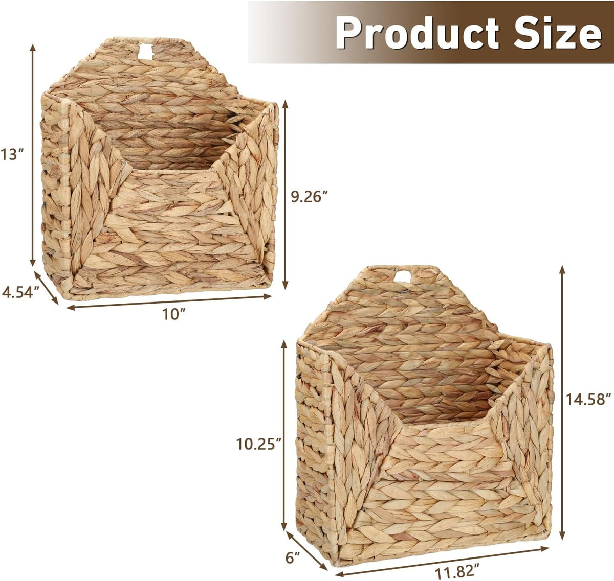 Wall Mounted Storage Baskets, 2PCS Handmade Water Hyacinth Storage Baskets Wall Hanging Organizing Container for Living Room,Bedroom,Kitchen (Large+Small)
